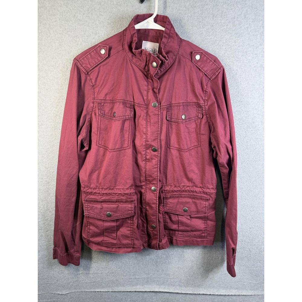 Mudd Jacket Juniors XL Red Military Utility Twill Full Zip Pockets Collared